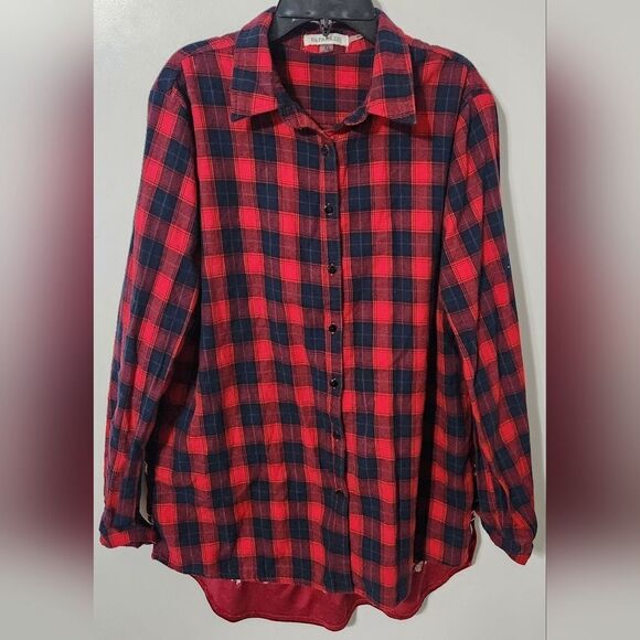 Paparazzi by Biz Embroidered Crushed Velvet Flannel Multi Media Tunic Top sz  XL - Picture 4 of 7